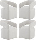 Upholstered Dining Chairs with Casters, Modern Barrel Side Armchair with Rollers for Dining Room, Bedroom, Kitchen, Reading Room, Linen, Set of 4