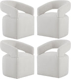 Upholstered Dining Chairs with Casters, Modern Barrel Side Armchair with Rollers for Dining Room, Bedroom, Kitchen, Reading Room, Linen, Set of 4