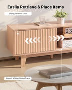 VEVOR 59" Fluted TV Stand, Boho Entertainment Center for 55/60/65 inch TVs, Mid Century Modern Media Console TV Storage Cabinet with Sliding Door and Adjustable Open Shelves, for Living Room, Bedroom