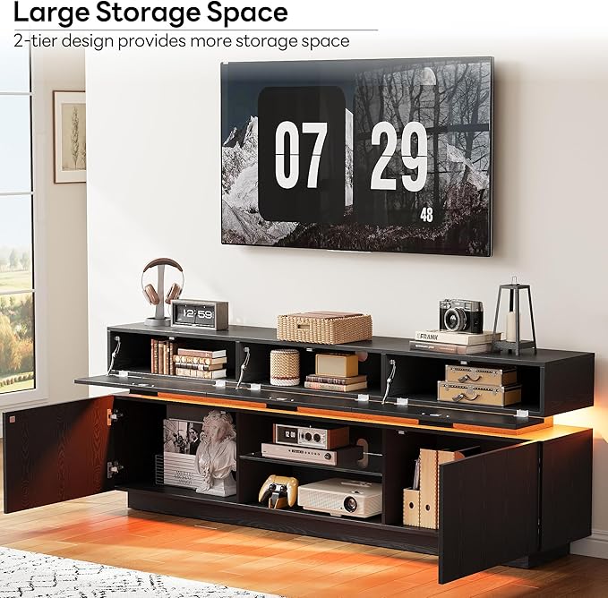 LIKIMIO Black TV Stand for TVs 85 inch, Entertainment Center with Power Outle...