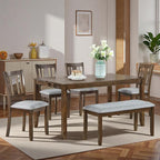 6-Piece Dining Table Set for 6, Counter Height Kitchen Set with Rectangular Wooden Table, Bench & 4 Chairs, Living Room Chairs with Comfortable Seating, Dining Table & Chair for Home, Walnut