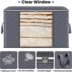 Large Clothes Storage Bags 4 Pack, Foldable Closet Organizers with Durable Breathable Fabric & Clear Window for Blankets, Comforters, Pillows, Bed Sheets, Toys & Seasonal Clothing (Gray)