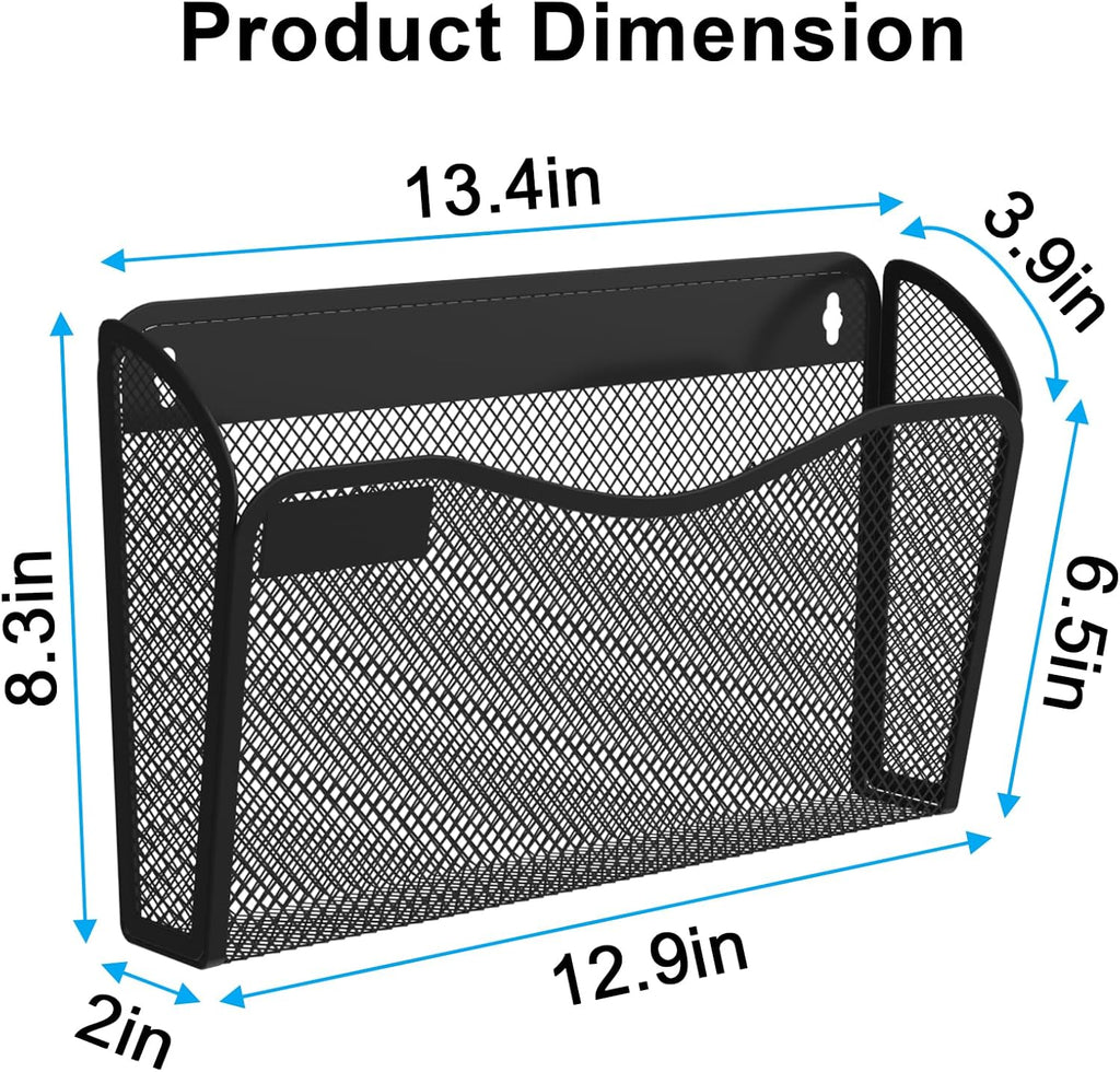 Wall File Organizer, Mesh Hanging File Organizer, Home Office Organization and Storage, 6 Single Pockets Document Magazine Rack