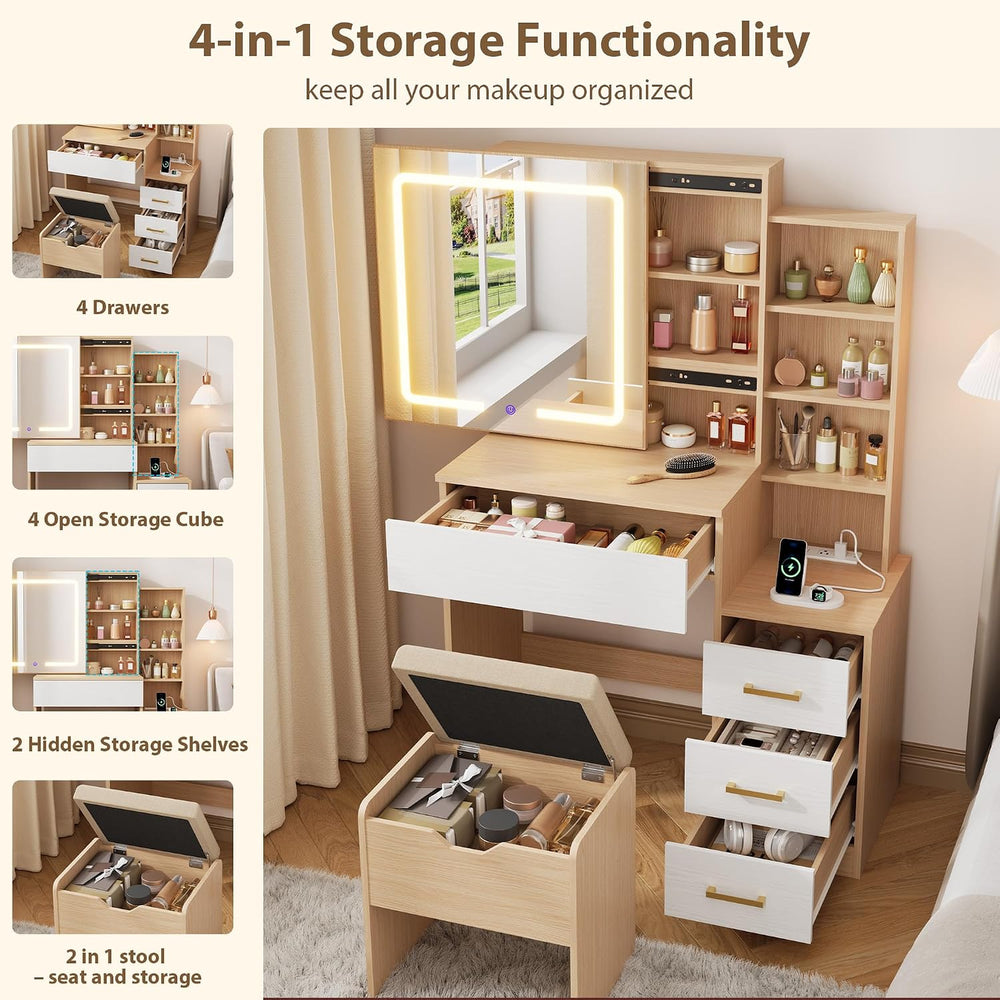 GarveeHome Makeup Vanity Desk with Sliding Mirror, Vanity Dressing Table with...