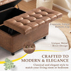 36" Large Square Ottoman with Storage, Tufted Upholstered Storage Ottoman with Lift Top & Solid Legs for Bedroom Room, Extra Large Coffee Tables Bench for Living Room as Footstool (Brown)