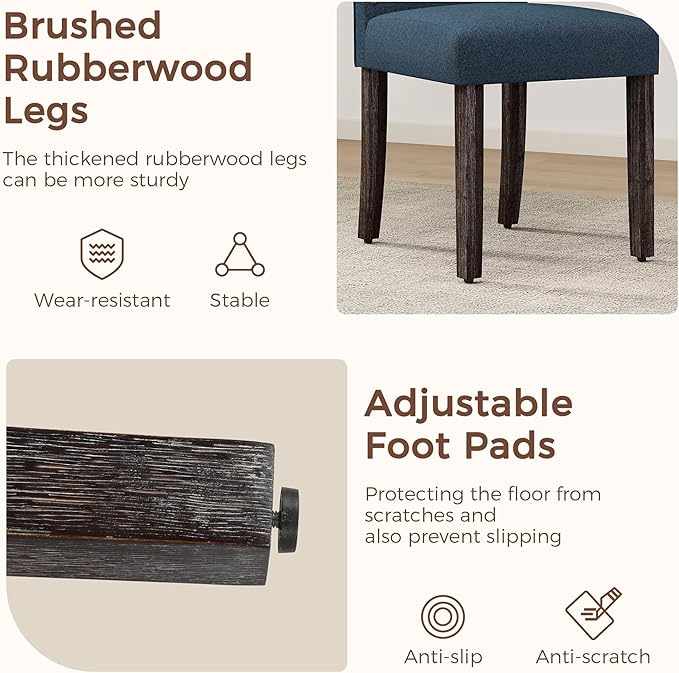 LSSPAID Dining Chairs Set of 2, Modern Comfy Linen Upholstered Parsons Dining Room Chairs with Bronze Nail Head Trim and Brushed Solid Wood Legs, Teal
