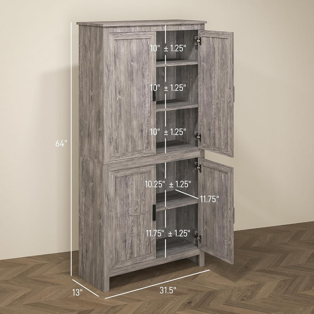 HOMCOM 64" Kitchen Pantry Cabinet, Freestanding Storage Cabinet with 4 D...