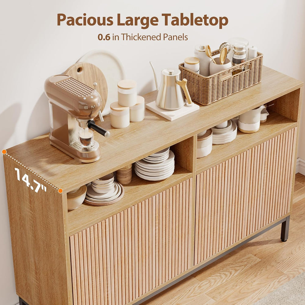 Mericonia Farmhouse Buffet Sideboard Cabinet with Storage, Fluted Coffee Bar ...