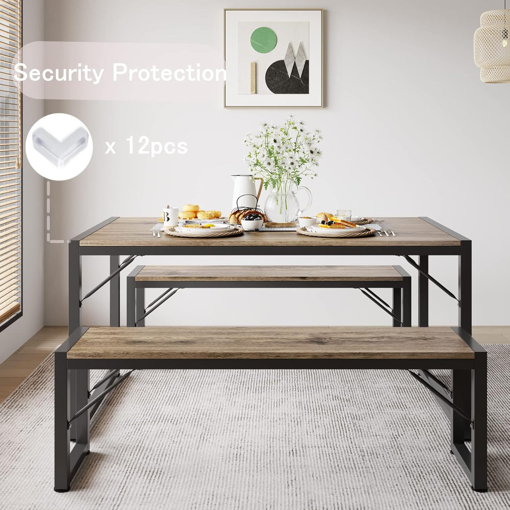 Gizoon 45.5" Dining Table Set for 4, Kitchen Table with 2 Benches Grey |...
