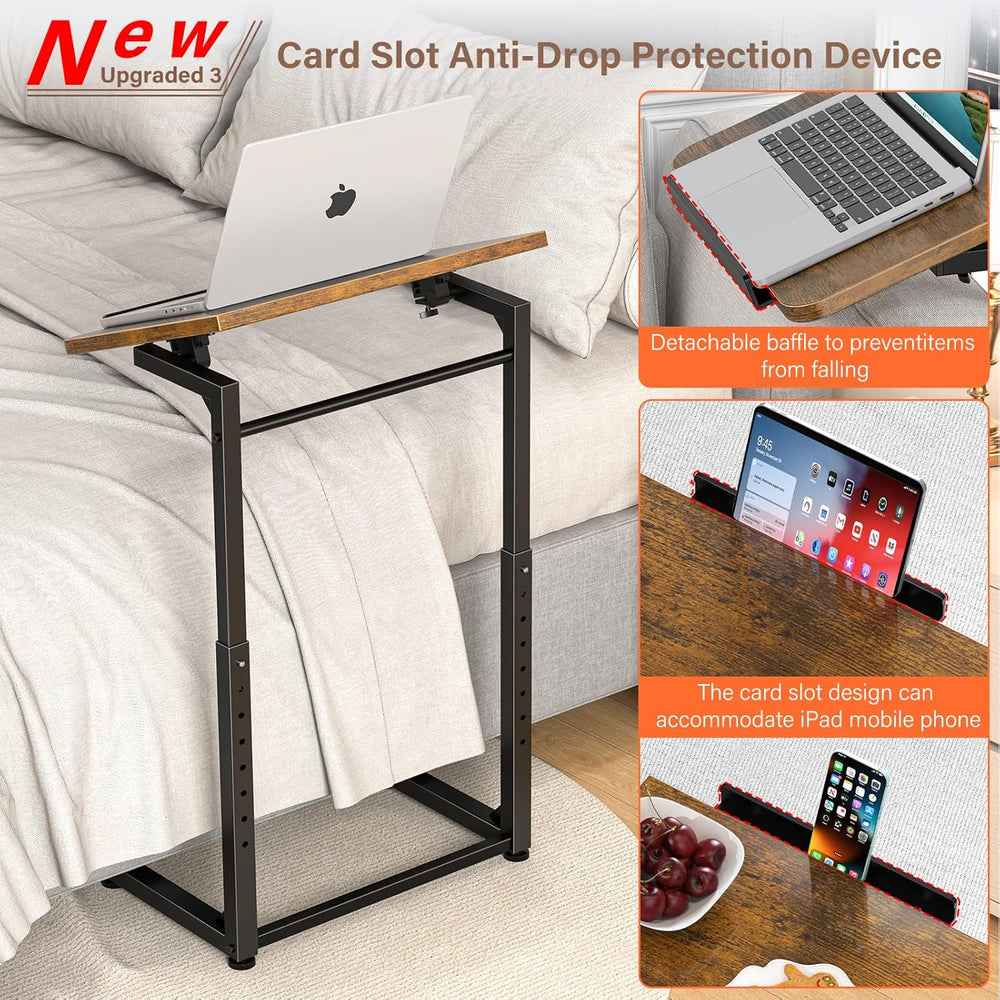 Tv Tray Table Set of 2, 8-Level Adjustable Height Couch Side Table，90° Tilt A...