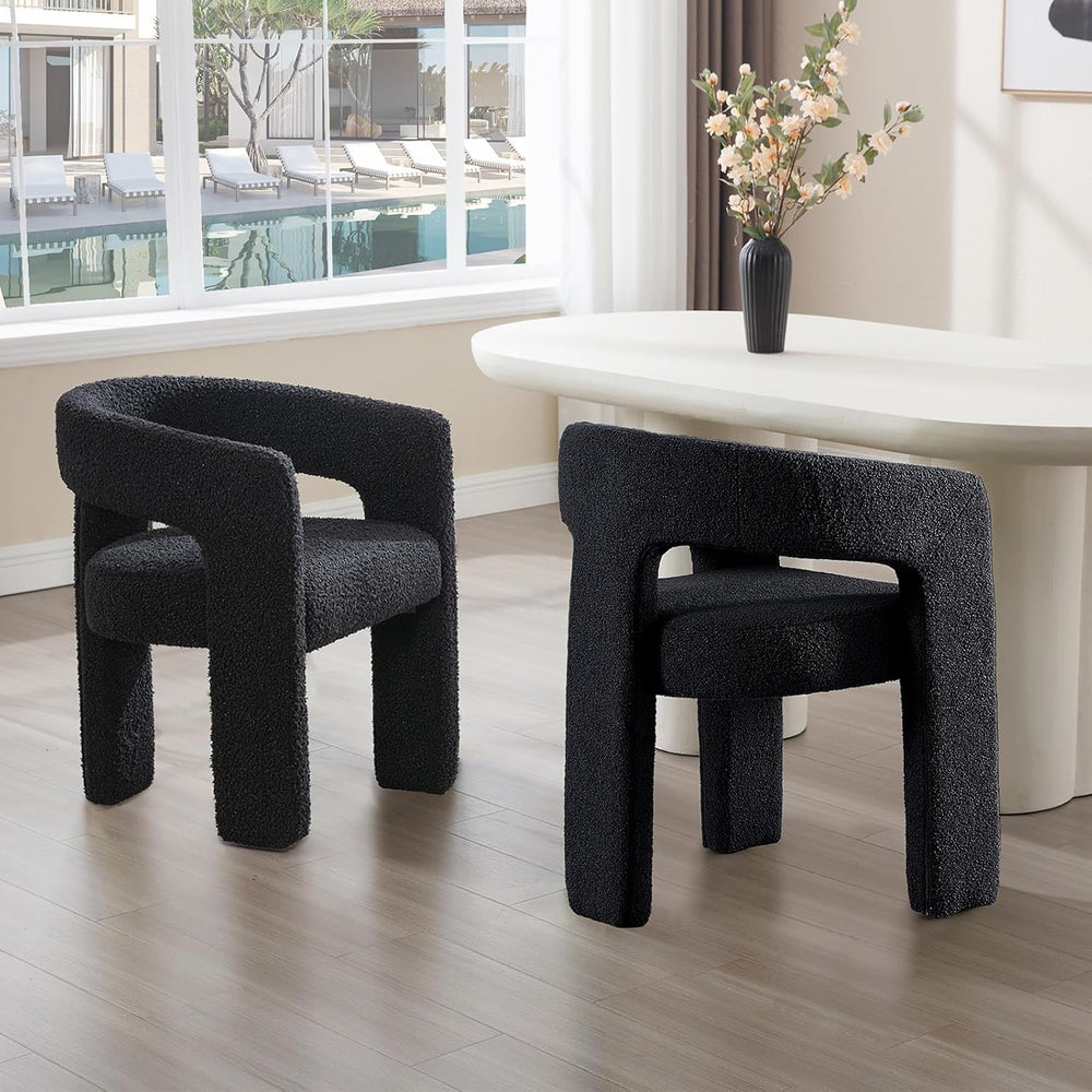 Black Sherpa Dining Chairs Set of 2, Modern Barrel Dining Room Chairs Upholst...