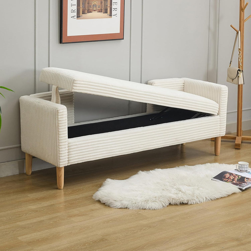 Corduroy Bed End Ottoman Bench with Storage,Upholstered Storage Benches with ...