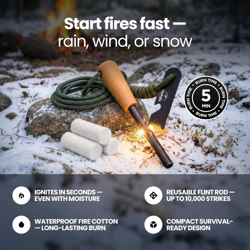 Wallaby Waterproof Emergency Fire Starter Kit & Flint Rod Striker (33-pack)