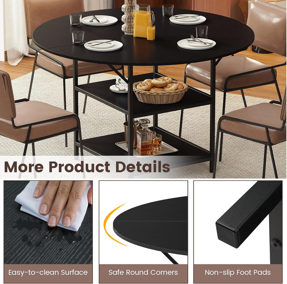 GOFLAME Round Dining Table for 4-6 People, 47” Kitchen Table with 2-Tier Stor...