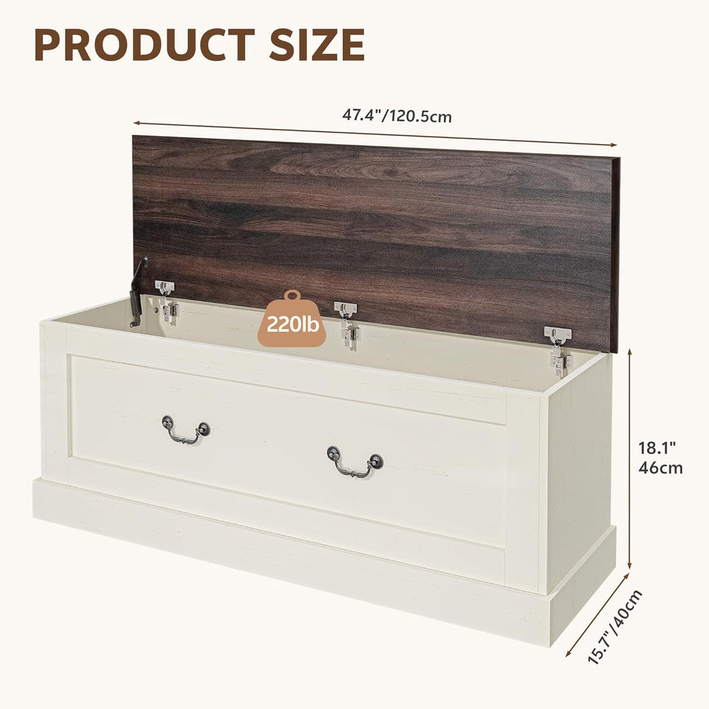 Storage Chest, 47.2" Storage Bench with 3 Safety Hinges, Entryway Bench ...