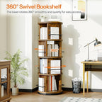 HOOBRO Rotating Bookshelf, 360° Spinning Bookshelf for Small Spaces, 4-Tier Floor Standing Bookcase Storage Rack, Wooden Corner Bookcase for Living Room, Study, Office, Rustic Brown and Black FG54SJ01