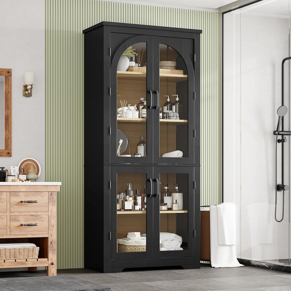 Garvee 70" Tall Kitchen Pantry Cabinet - Modern Display Cabinet with 4 A...