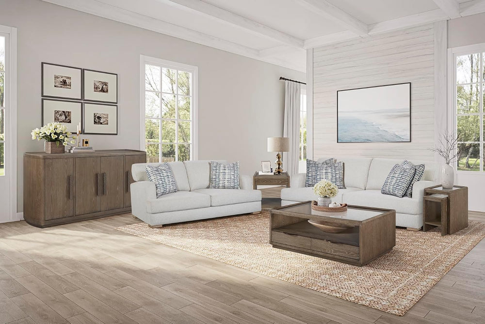 Nesting Tables with Glass Top Cocoa - Brown Solid Wood and MDF | Includes bui...