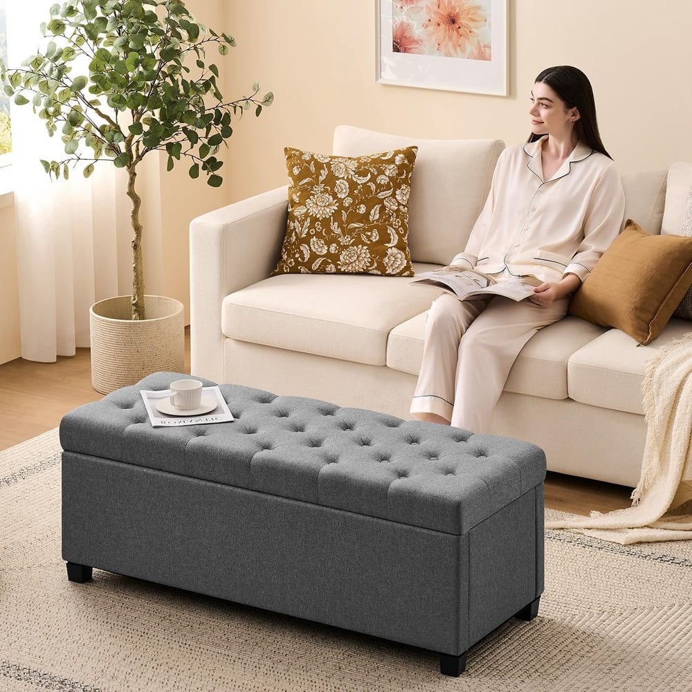 Living&Giving Storage Ottoman Bench for Bedroom, 47.2", Grey | 47.2-...