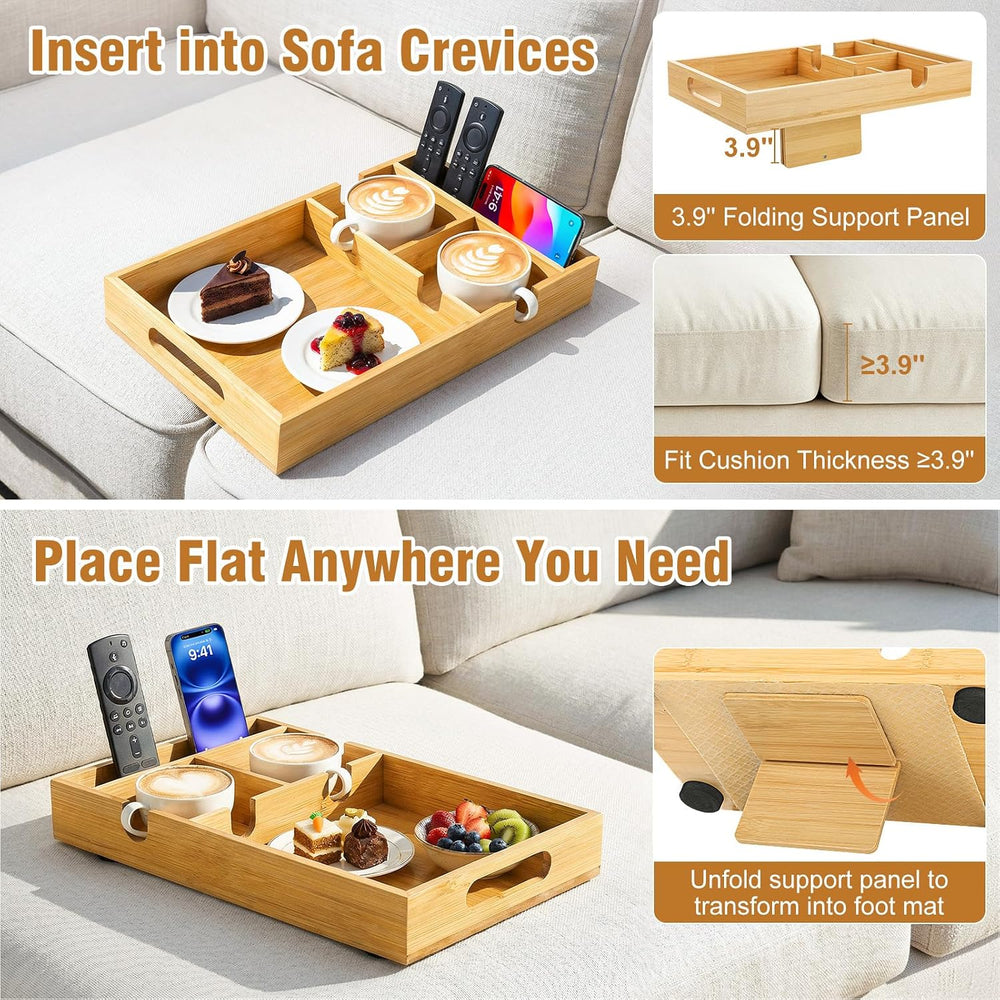 Couch Tray Insert for Middle Seat, Couch Table with 2 Cup Holders | Fits Arml...
