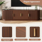 Merax Fluted Wooden TV Stand for TVs up to 75", Farmhouse Entertainment Center with Sliding Door, Curved Media Console with Adjustable Shelves, Modern Television Cabinet for Living Room, Walnut