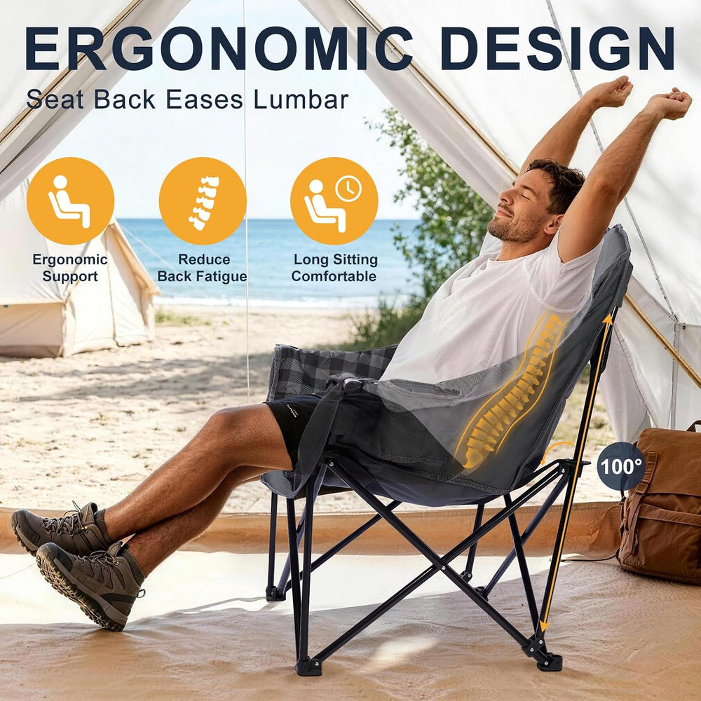Oversized Camping Chair for Adults, 500 LBS Heavy Duty Folding Chair, Plaid |...