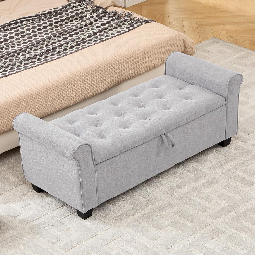 49" End of Bed Storage Bench for Bedroom, Upholstered Storage Ottoman | ...