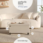 STORAGEBUD Storage Ottoman Bench with Bins, 30-in Storage Bench for Bedroom End of Bed, Folding Foot Rest Ottoman for Living Room Max 660lbs, Faux Leather Ottomans, Beige