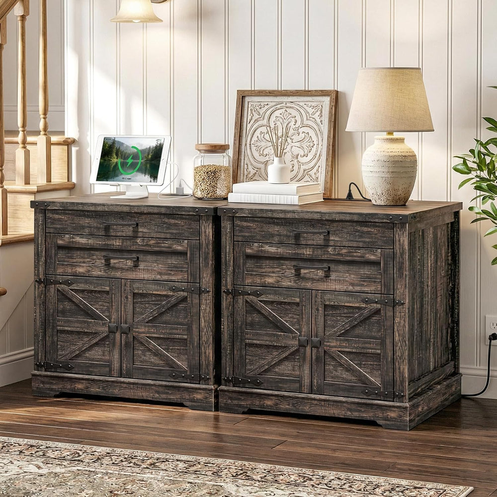 RALGEND Farmhouse End Table with Charging Station, 24'' Sofa Side Tab...