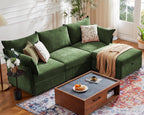 102.6" L Shaped Modular Sectional Sofa with Washable Chenille Cover, 4 Seater Deep Seat Couch with Storage Ottoman & Reversible Chaise for Living Room, Pet-Friendly, Green