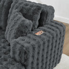 Antetek Oversized Chaise Lounge Indoor, Modern Comfy Bubble Faux Fur Fabric Deep Seat Boneless Sleeper Chaise Lounge Sofa Chair with Pillows for Living Room Bedroom Studio, No Assembly Couch, Grey