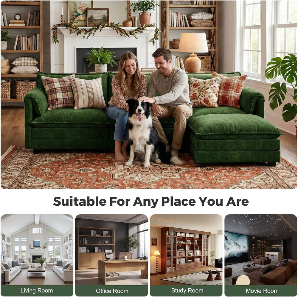 ELUCHANG 113" Oversized Modular Sectional Sofa, Comfy Chenille Cloud Cou...