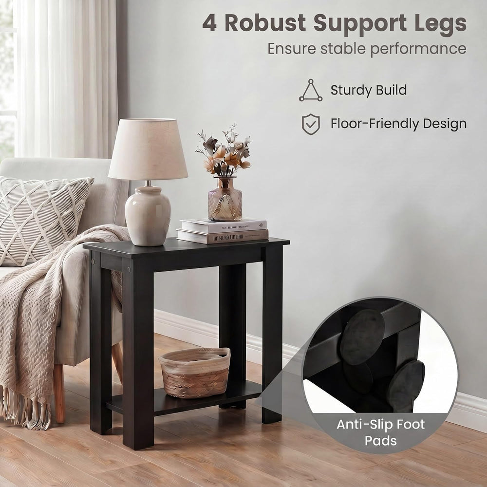 Tangkula 2-Tier Wooden Narrow End Table, Open Storage Side Nightstand, Retro ...