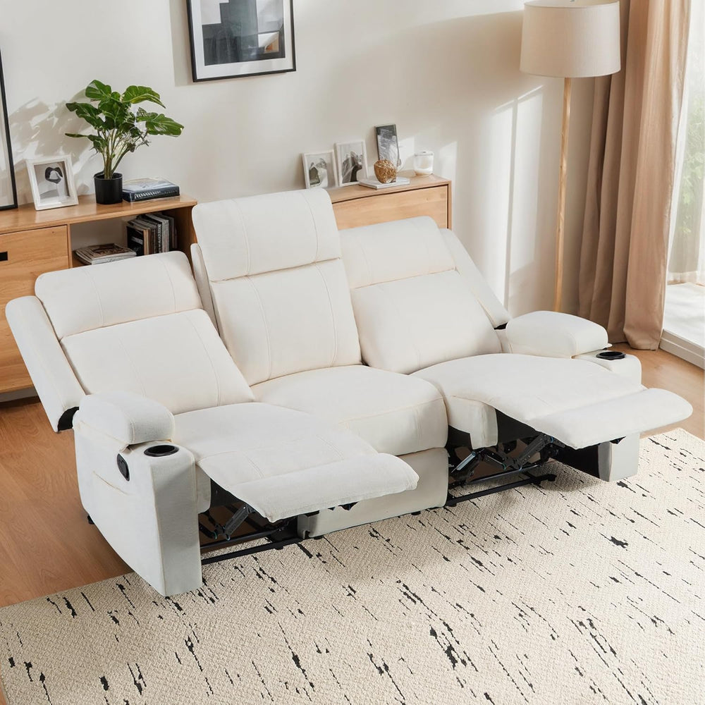 75'' Manual Reclining Sofa with Storage Drawer, 3 Seat Wall Hugger Re...