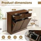Grepatio Tilt Out Fluted Laundry Hamper Cabinet, 22 Gallon Double Hidden Laundry Hamper, Wooden Trash Can Cabinets with 2 Drawers, Modern Garbage Can Cabinet for Bathroom, Kitchen (Brown, Double)