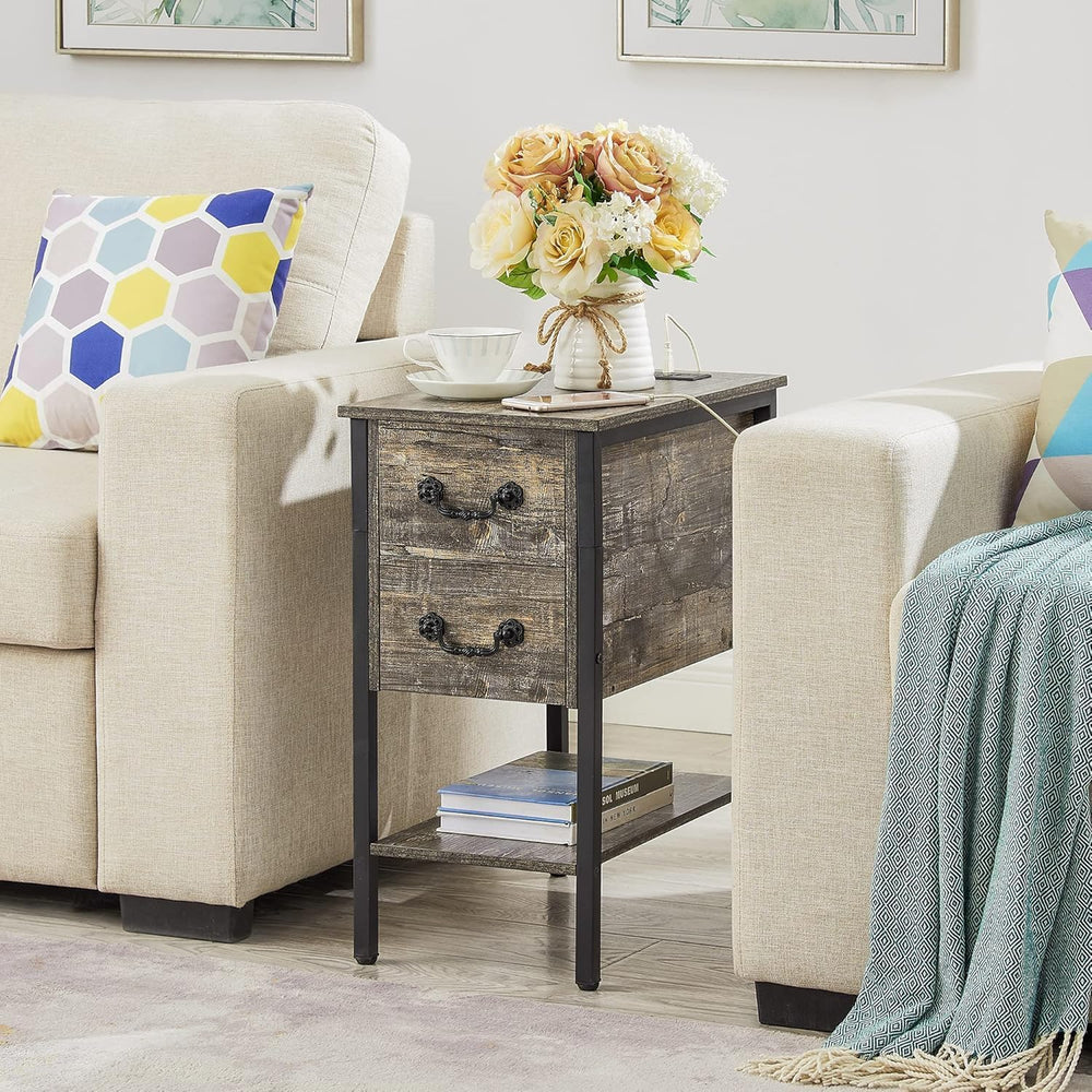VECELO End Tables,Narrow Nightstands with Charging Station & USB Ports &a...