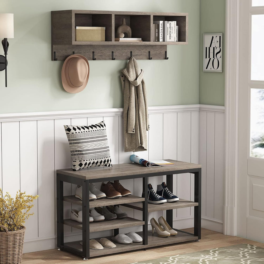 Tribesigns Coat Rack Shoe Bench Set Industrial, Hall Tree with 3 Storage Cubb...