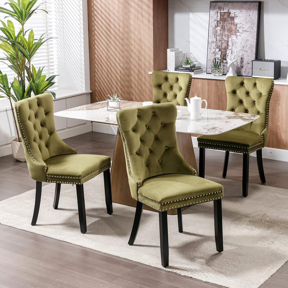 OVENTA Modern Tufted Upholstered Dining Chairs Set of 6, Olive Green Velvet D...