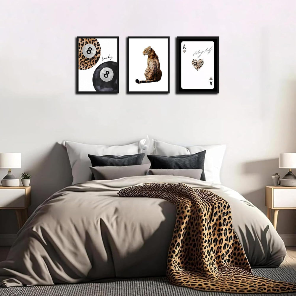 Framed Trendy Leopard Wall Art Set of 3, Funky Preppy Cheetah Wall Decor Pain...