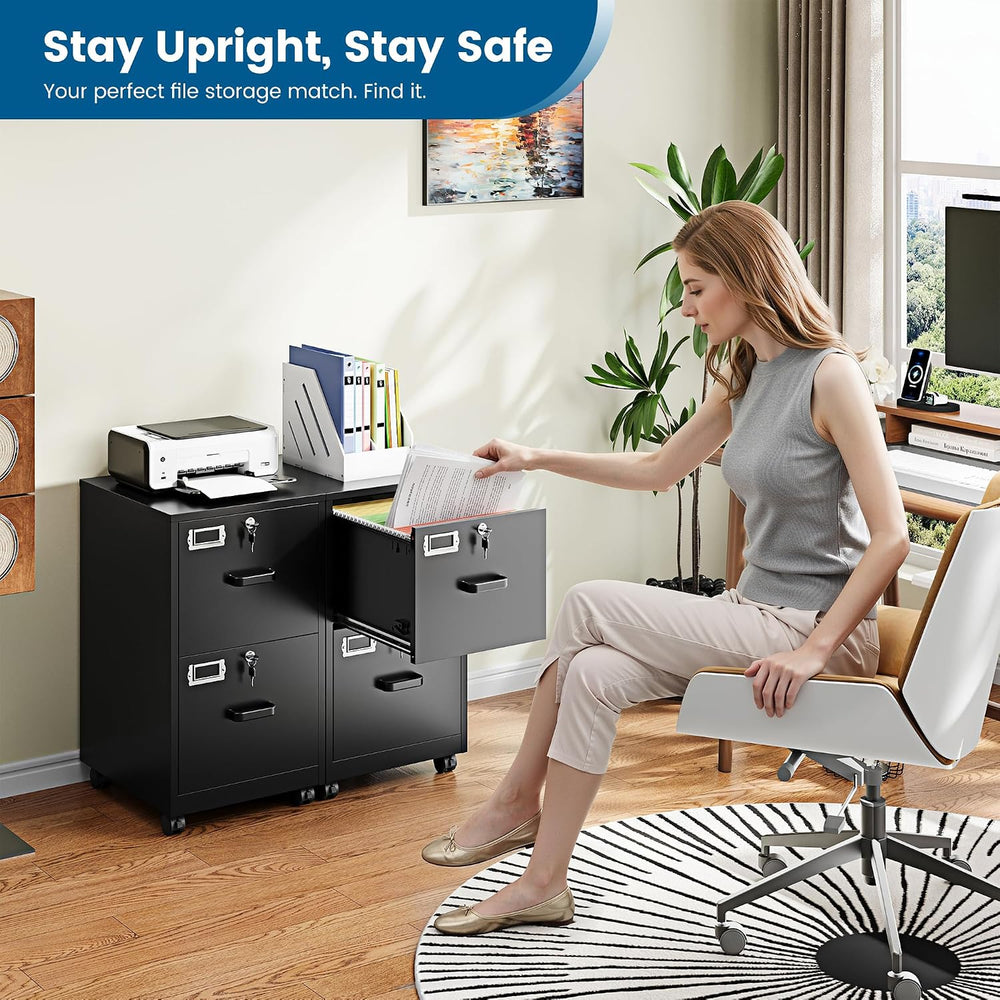PEUKC 2 Drawer File Cabinet with Lock, Metal Under Desk Rolling Filing Cabine...