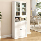 72" Tall Metal Kitchen Pantry Cabinet with Glass Doors & Adjustable Shelves, Freestanding Storage Cabinet Credenza Organizer Utility Cupboard for Pantry, Kitchen, Bathroom
