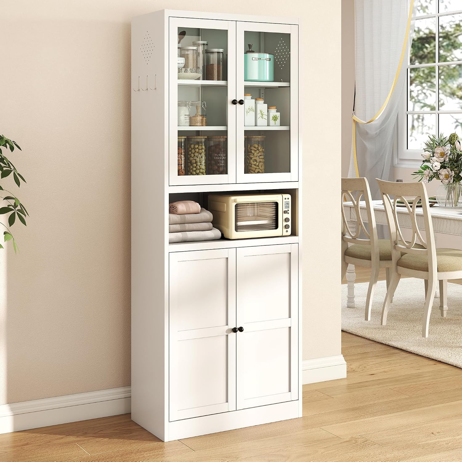 LUMISOL 72" Tall Metal Kitchen Pantry with Adjustable Shelves, Kitchen Storage Cabinet with Doors, Heavy Duty Pantry Organizer with Stainless Steel Frame, for Dining Room Office Living Room, White