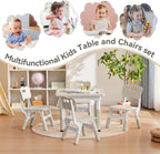 GITAWUSA Kids Study Table and Chairs Set, Height Adjustable Toddler Table and Chair Set for Kids Ages 3-8, 23.6" L x 23.6" W Graffiti Desktop Plastic Children Art Table with 4 Seats, Burlywood