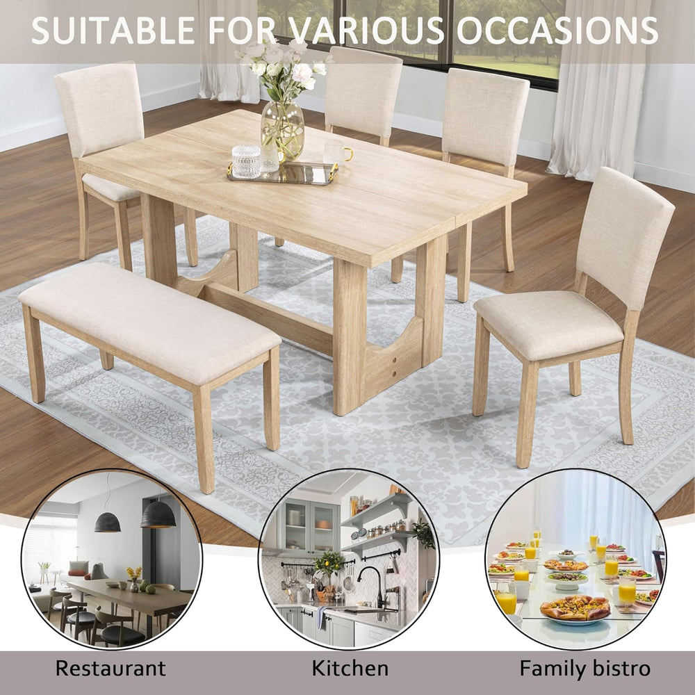 Harper & Bright Designs Modern 6-Piece Dining Table Set with Bench & ...