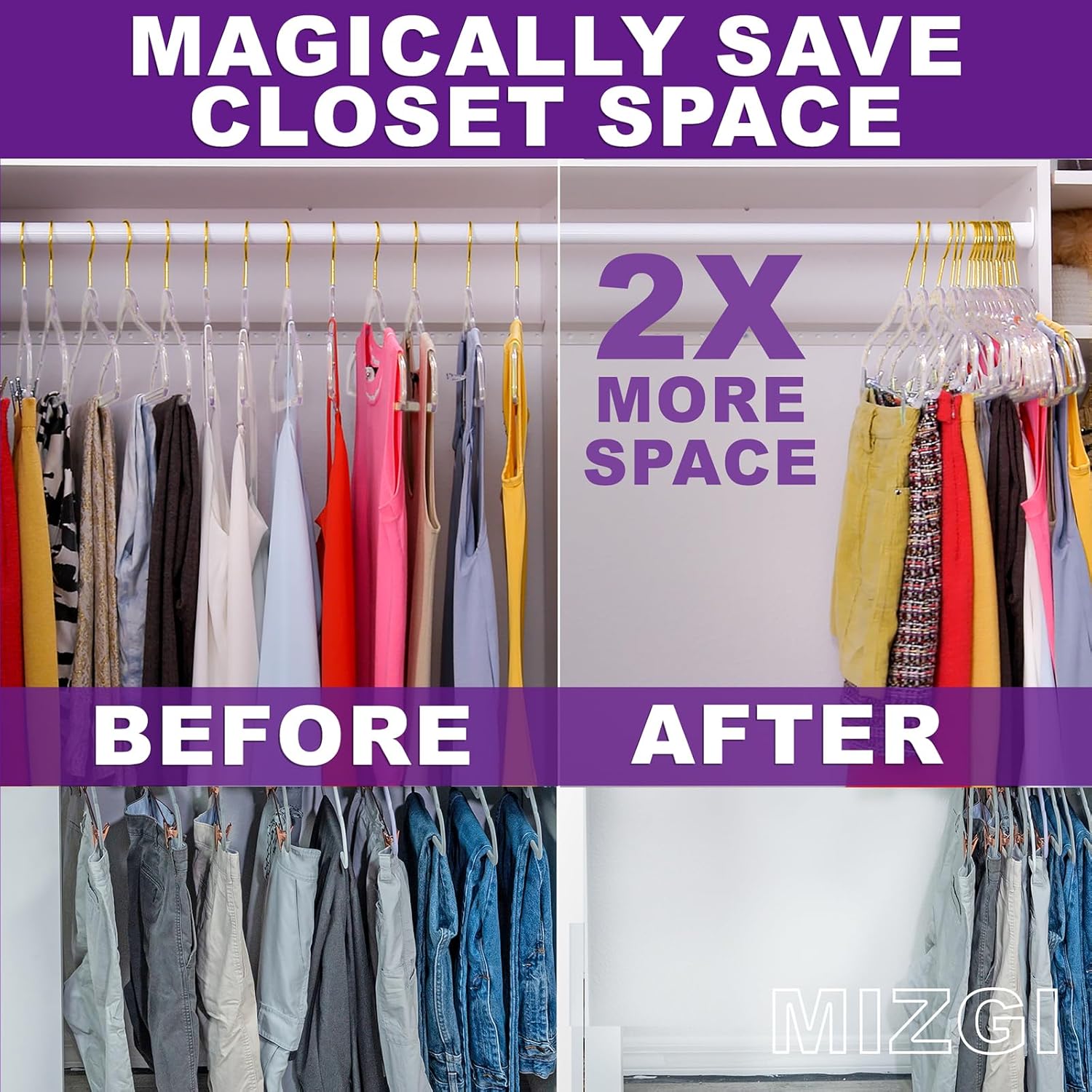 Premium Clear Invisible Acrylic Hangers,Crystal Plastic Hangers with Bling Gold Glitter 20 Pack Ultra Slim & Space Saving Suit Hangers for Coats, Pants & Dress Clothes