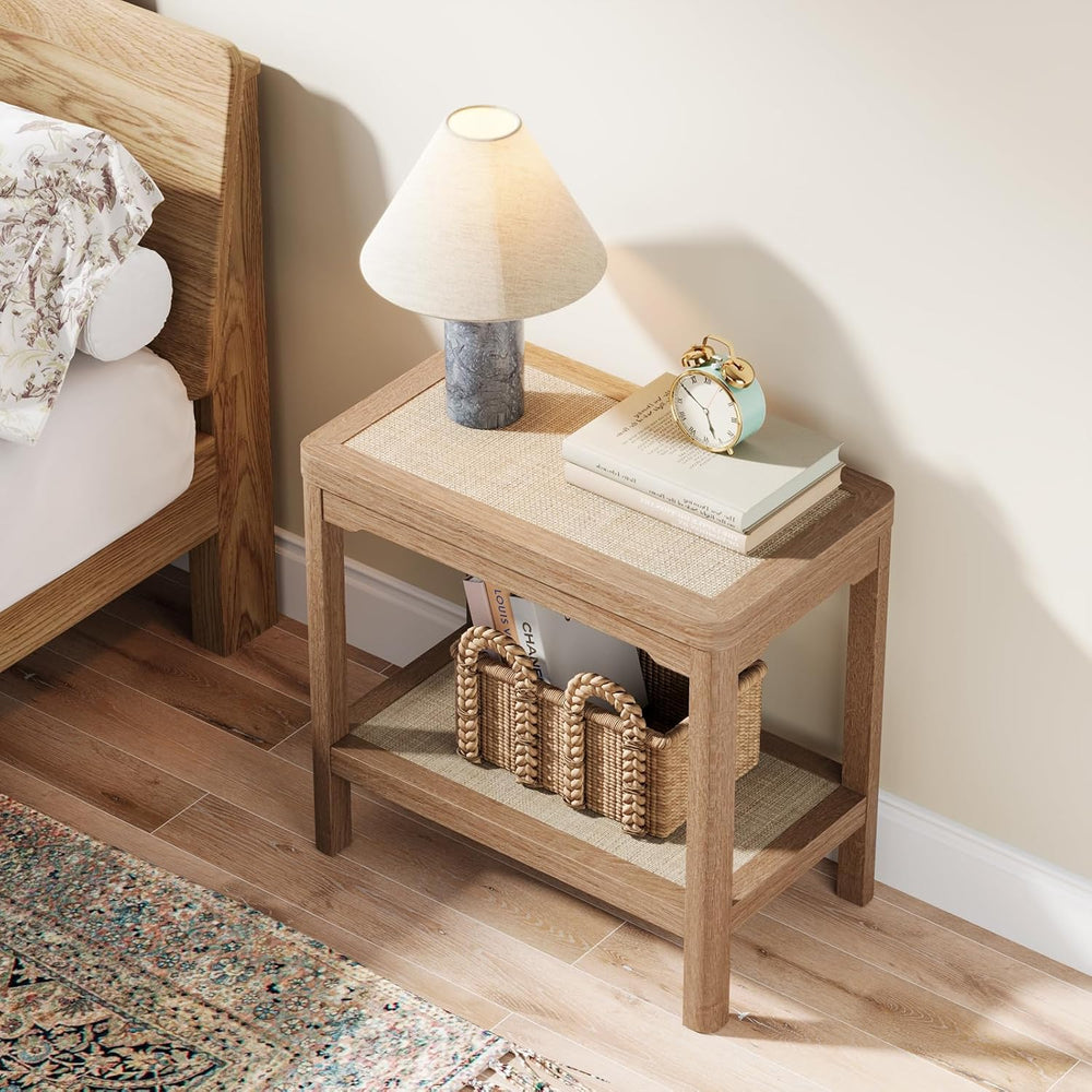 Eclatara Rattan Night Stand - Farmhouse 2 Tier End Table for Bedroom - Accent...
