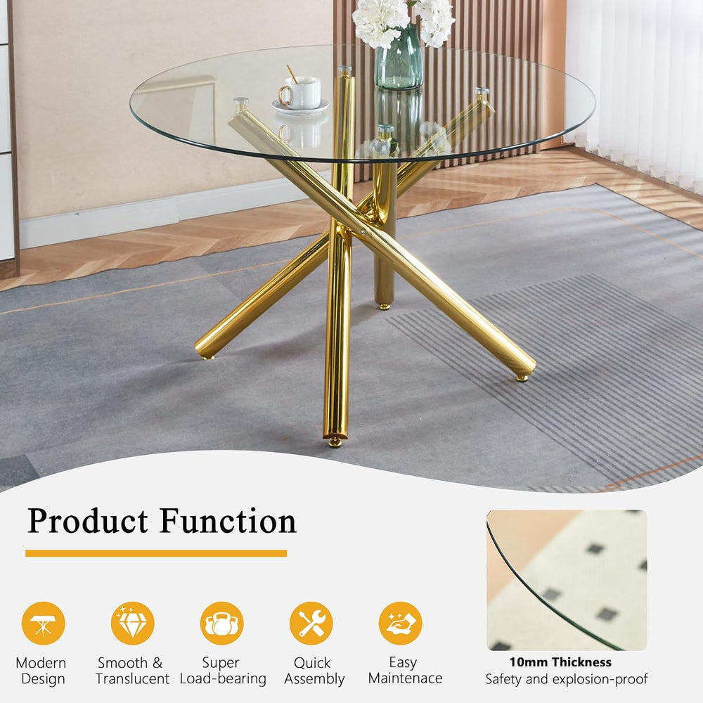 Round Glass Dining Table Set for 4, Small Kitchen Table Set for 4, 47" C...