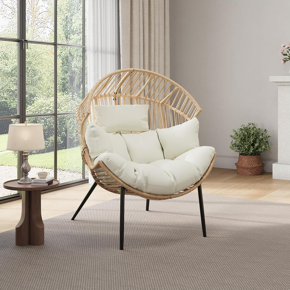 Outdoor Wicker Egg Chair, Oversized Ergonomic Rattan Lounge Rocker with Extra...