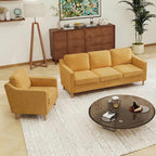 Kingfun Living Room Furniture Sets, 3 Seater Couch and Armchair, Mid Century Modern Sofa Set, Chenille Couch with Solid Wood Frame for Living Room & Bedroom, Yellow
