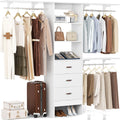 Besiost Closet System with Drawer - 8FT Wood Closet Organizer System with 3 Hanging Rods and Shelving Tower, 96" Walk In Closet Organizer Wardrobe, Heavy Duty Garment Rack Clothes Rack, White